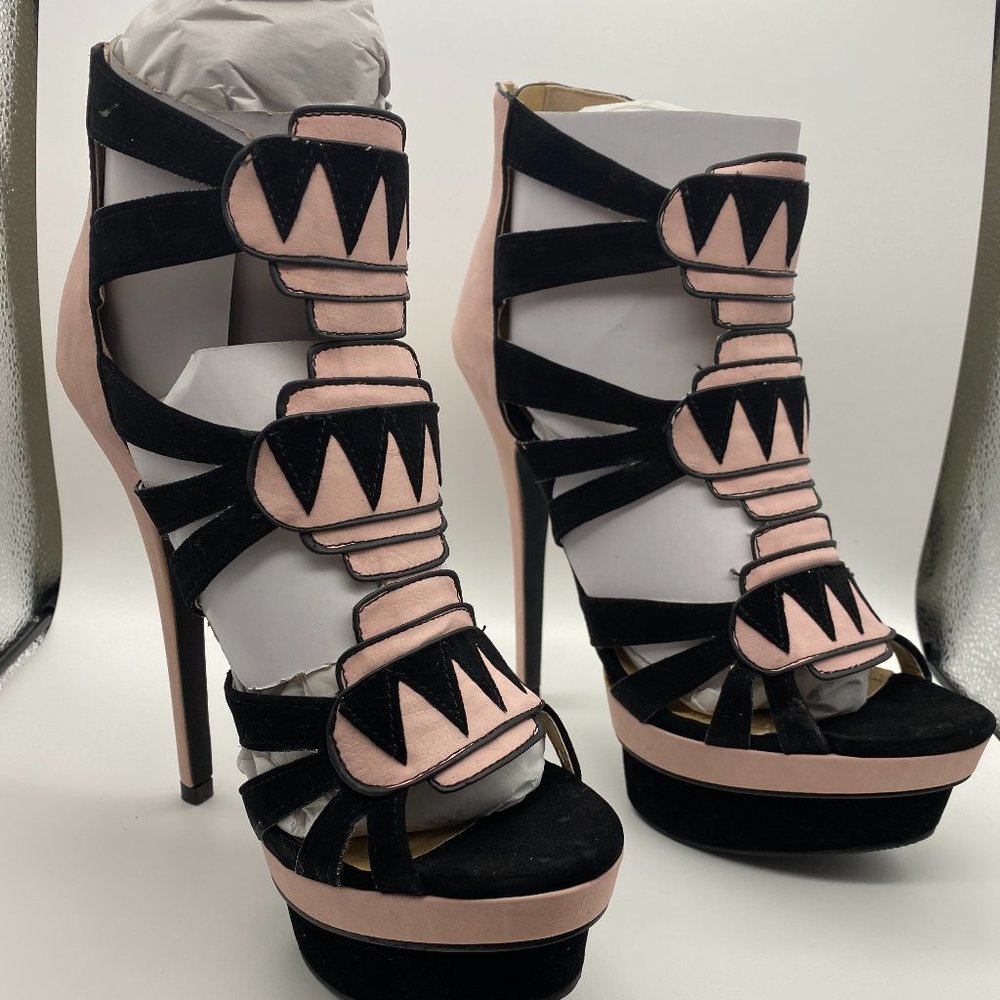 Sally Blush Pink & Black Strappy Platform Stiletto